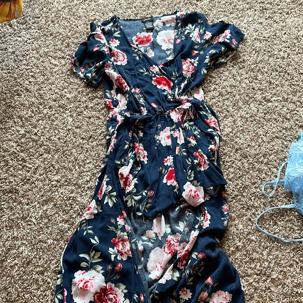 Blue foral romper. Size: M